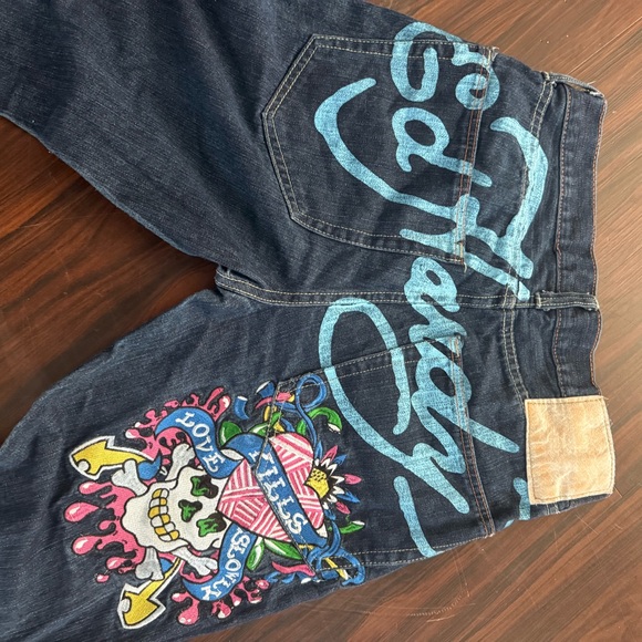 Ed Hardy Relaxed Fit Jeans - Black with Multicolor Design - Picture 3 of 5